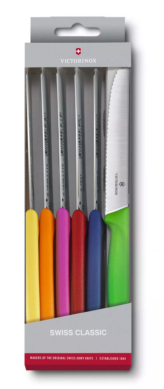 Set 6 cutite de masa, diferite culori, lama serata 10 cm, VICTORINOX SWISS CLASSIC 6.7839.6G