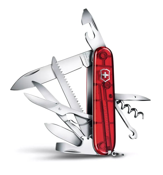 Cutit briceag, 15 functii, VICTORINOX HUNSTMAN RED TRANSPARENT 1.3713.T