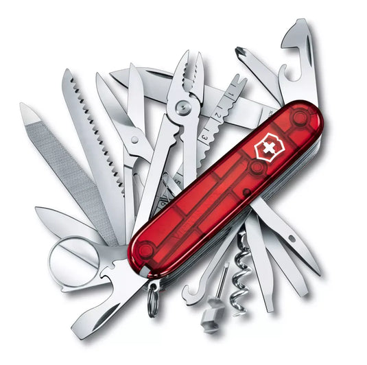 Cutit briceag, 33 functii, VICTORINOX SWISS CHAMP TRANSPARENT RED 1.6795.T