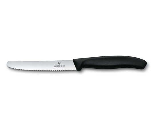 Cutit de masa, Swiss Classic, lama dreapta zimtata 11 cm, maner negru, VICTORINOX 6.7833