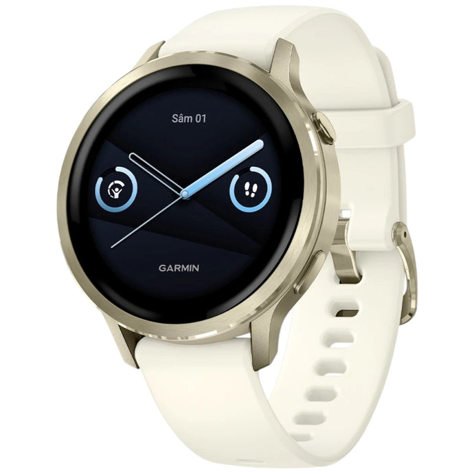 GARMIN - VENU 4 41MM SMARTWATCH CU GPS ȘI AMOLED - LUNAR GLOD CU CUREA DE SILICON BONE