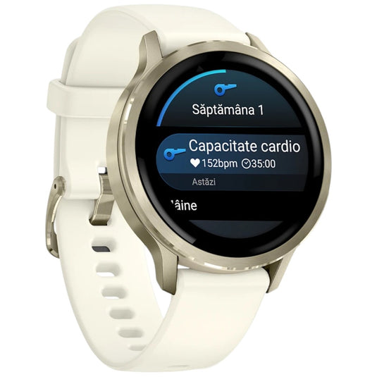 GARMIN - VENU 4 41MM SMARTWATCH CU GPS ȘI AMOLED - LUNAR GLOD CU CUREA DE SILICON BONE