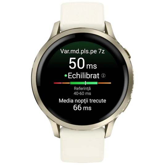 GARMIN - VENU 4 41MM SMARTWATCH CU GPS ȘI AMOLED - LUNAR GLOD CU CUREA DE SILICON BONE