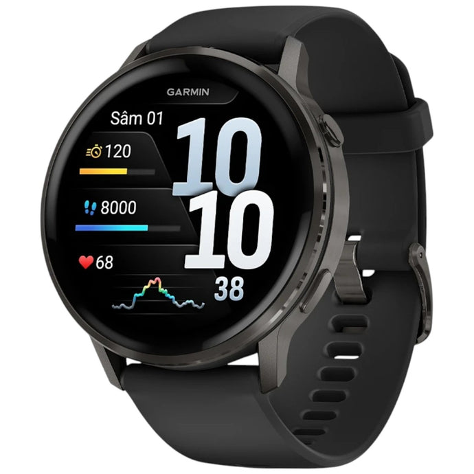 GARMIN - VENU 4 45MM SMARTWATCH CU GPS ȘI AMOLED - GRI ARDEZIE CU CUREA DIN SILICON NEGRU