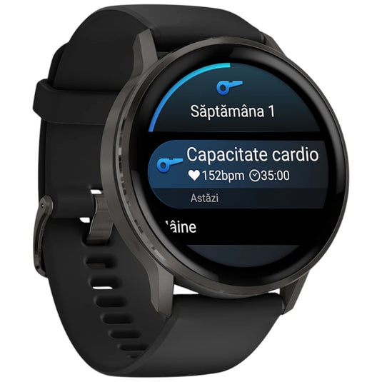 GARMIN - VENU 4 45MM SMARTWATCH CU GPS ȘI AMOLED - GRI ARDEZIE CU CUREA DIN SILICON NEGRU
