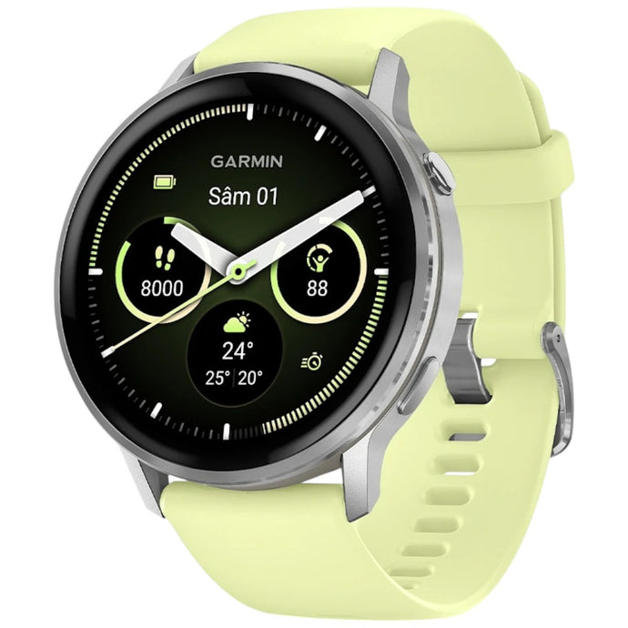 GARMIN - VENU 4 45MM SMARTWATCH CU GPS ȘI AMOLED - SILVER CU CUREA DE SILICON CITRON