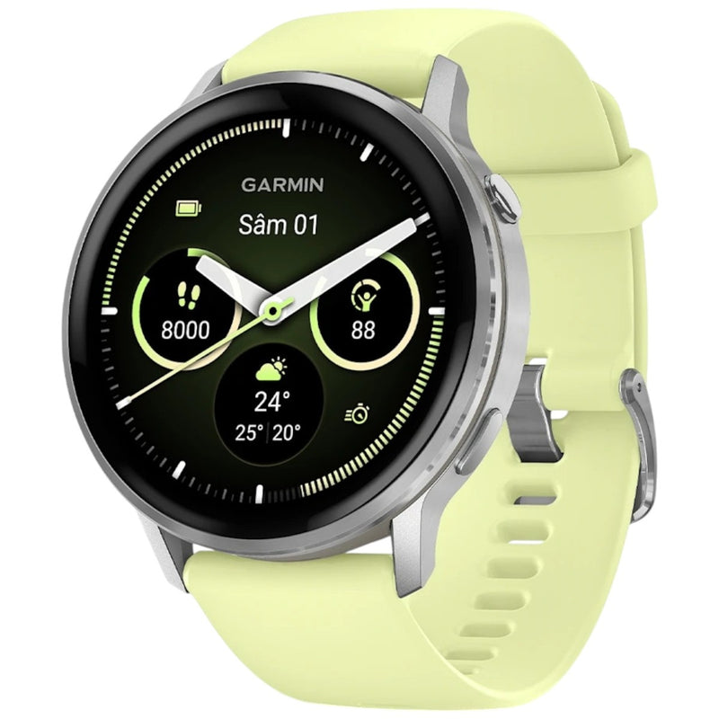 Încărcați imaginea în vizualizatorul Galerie, GARMIN - VENU 4 45MM SMARTWATCH CU GPS ȘI AMOLED - SILVER CU CUREA DE SILICON CITRON
