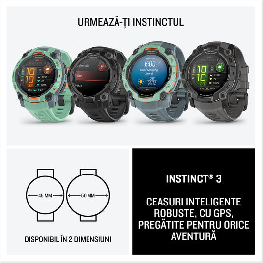 Ceas Garmin - INSTINCT 3 - 50 MM AMOLED VERDE NEO TROPIC - SMARTWATCH ROBUST CU GPS