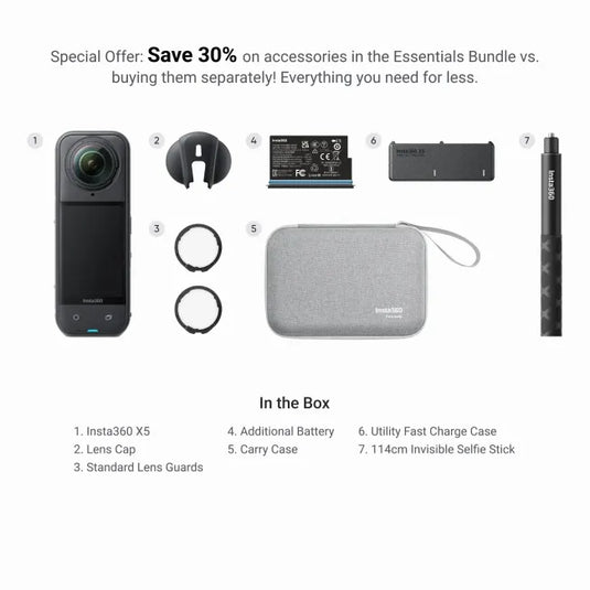 Insta360 X5 Camera Video Sport 8K 360° - Essential Bundle