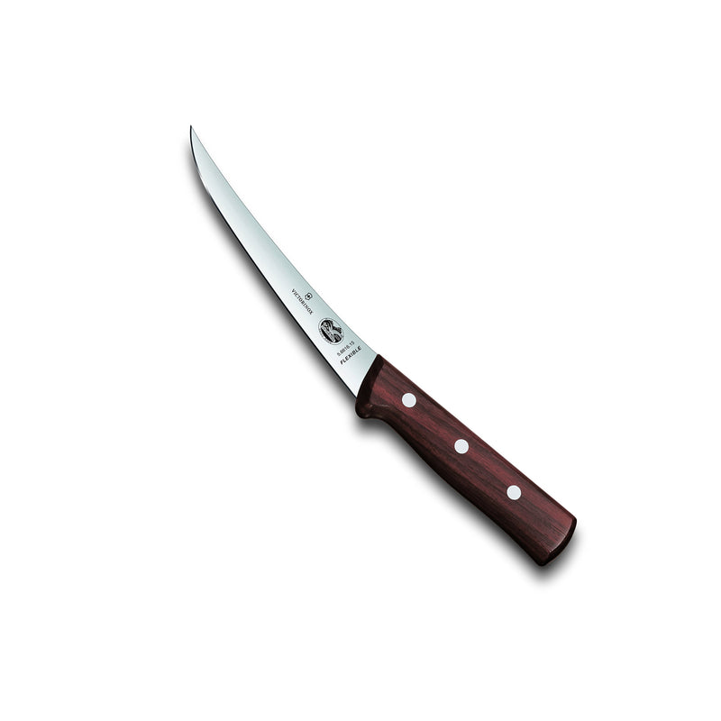 Load image into Gallery viewer, Cutit de dezosat, lama curbata flexibila 12/15 cm, maner lemn de trandafir VICTORINOX 5.6616
