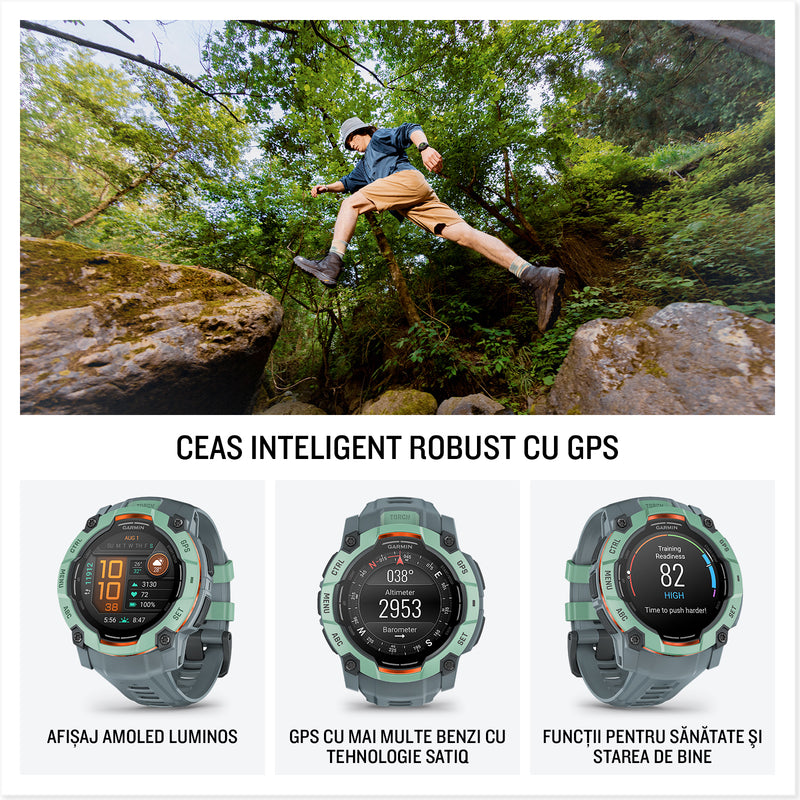 Încărcați imaginea în vizualizatorul Galerie, Ceas Garmin - INSTINCT 3 - 50 MM AMOLED VERDE NEO TROPIC - SMARTWATCH ROBUST CU GPS
