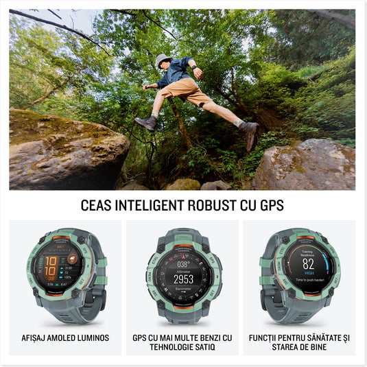 Ceas Garmin - INSTINCT 3 - 50 MM AMOLED VERDE NEO TROPIC - SMARTWATCH ROBUST CU GPS