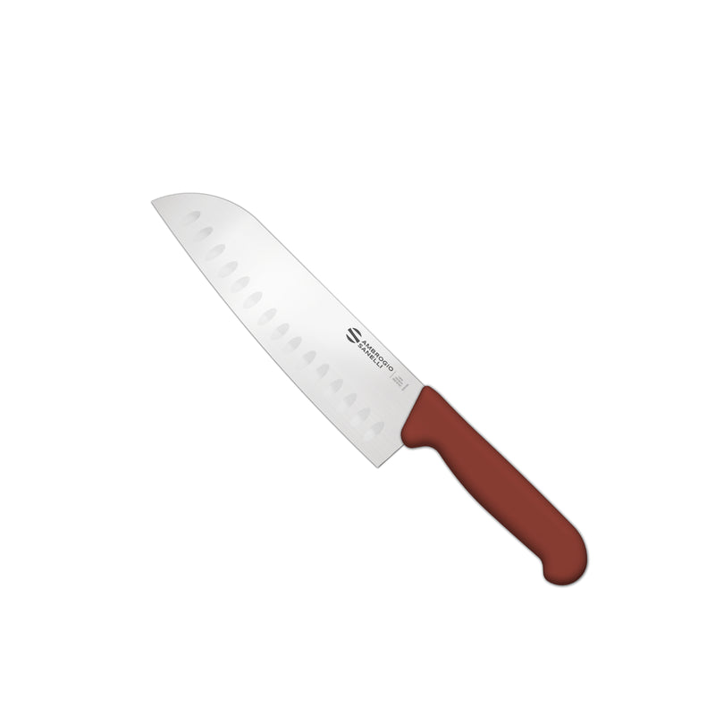 Încărcați imaginea în vizualizatorul Galerie, Cutit Santoku, lama 18 cm cu alveole, AMBROGIO SANELLI BBQ BC50018N
