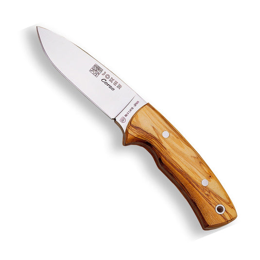 Cutit pentru jupuit JOKER CORZO, maner lemn maslin, lama full tang 10 cm, CO25
