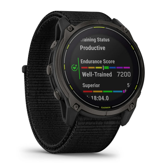 Ceas Garmin Enduro 3 - ceas ultra multisport cu GPS - ramă gri din titanium DLC si curea textilă neagră