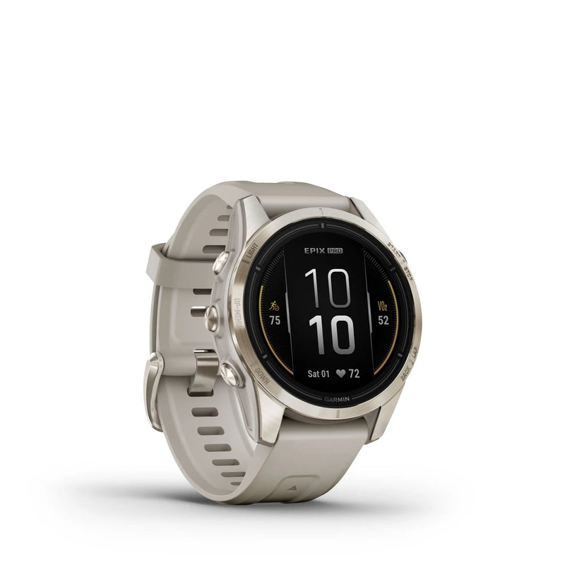 Load image into Gallery viewer, Ceas Garmin - epix Pro 42mm Gen 2s Sapphire smartwatch premium AMOLED - ramă Soft Gold si curea din silicon crem
