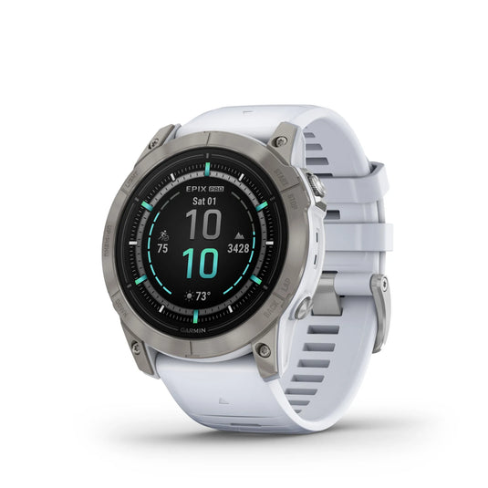 Ceas Garmin - epix Pro 51mm Gen 2X Sapphire smartwatch premium AMOLED - ramă din titanium si curea din silicon albă