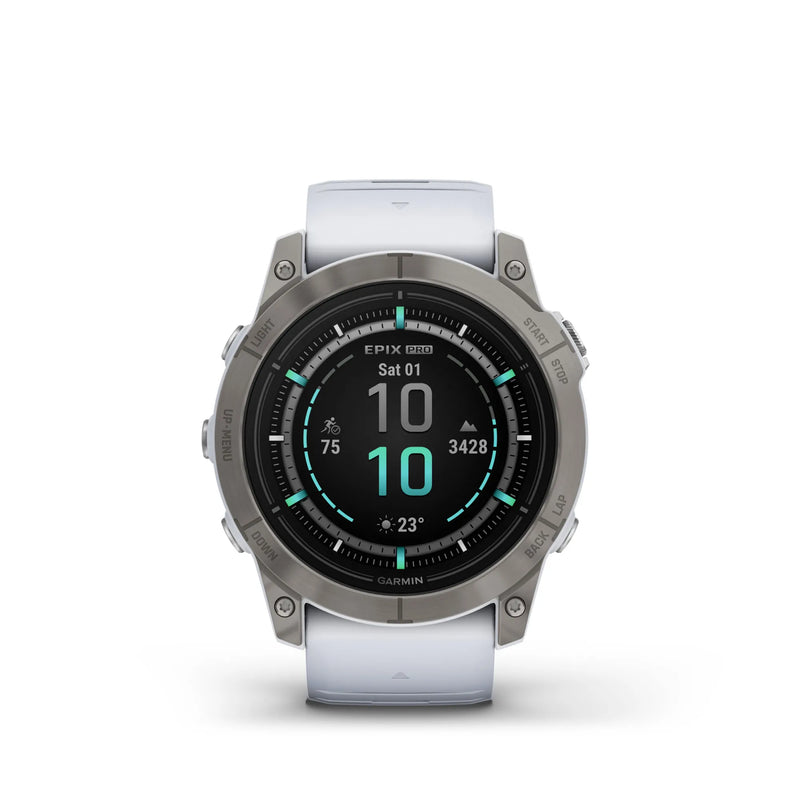 Load image into Gallery viewer, Ceas Garmin - epix Pro 51mm Gen 2X Sapphire smartwatch premium AMOLED - ramă din titanium si curea din silicon albă
