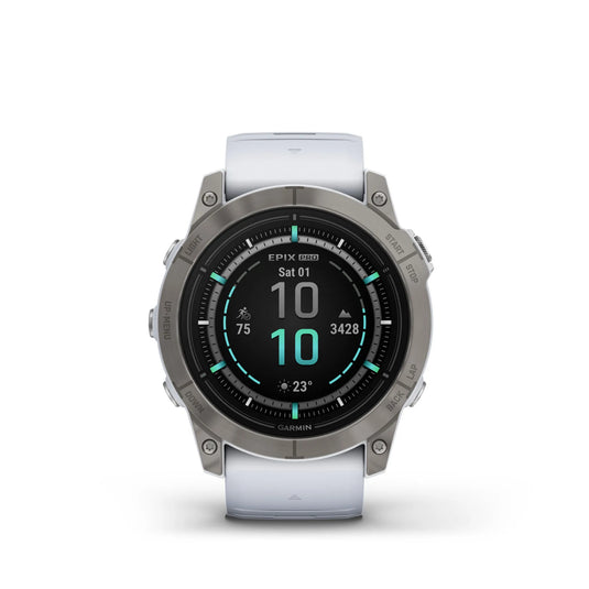 Ceas Garmin - epix Pro 51mm Gen 2X Sapphire smartwatch premium AMOLED - ramă din titanium si curea din silicon albă