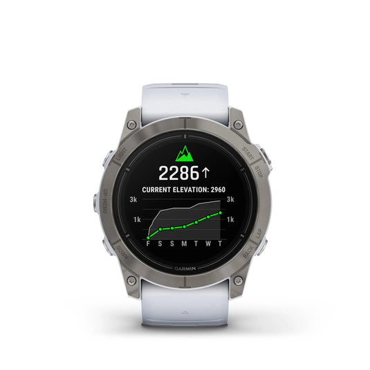 Ceas Garmin - epix Pro 51mm Gen 2X Sapphire smartwatch premium AMOLED - ramă din titanium si curea din silicon albă