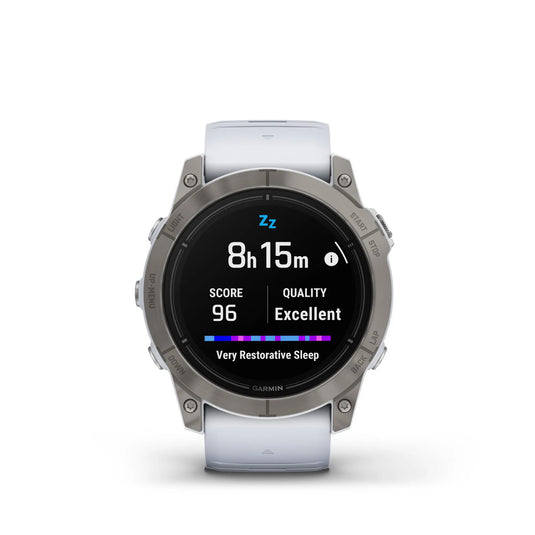 Ceas Garmin - epix Pro 51mm Gen 2X Sapphire smartwatch premium AMOLED - ramă din titanium si curea din silicon albă