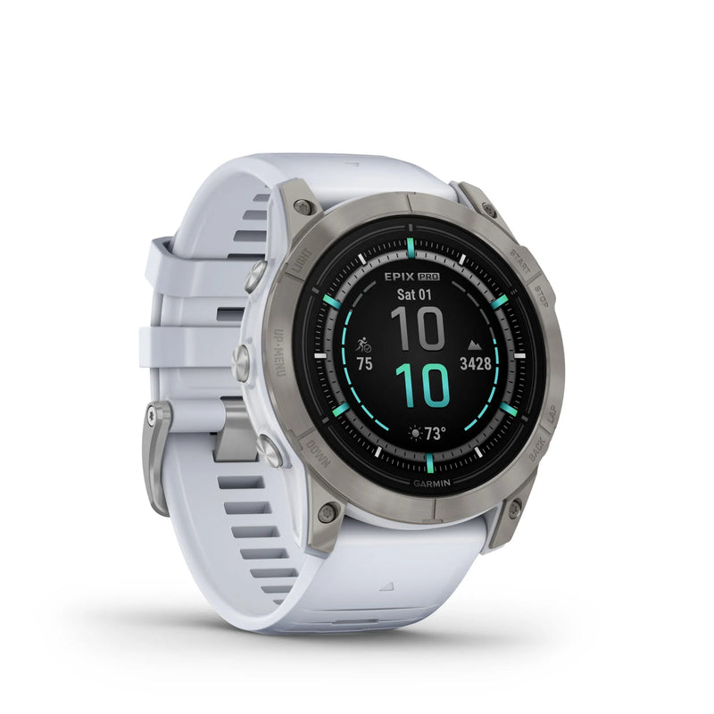 Load image into Gallery viewer, Ceas Garmin - epix Pro 51mm Gen 2X Sapphire smartwatch premium AMOLED - ramă din titanium si curea din silicon albă
