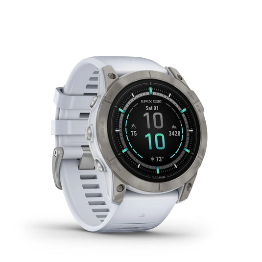 Ceas Garmin - epix Pro 51mm Gen 2X Sapphire smartwatch premium AMOLED - ramă din titanium si curea din silicon albă