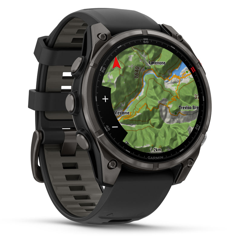 Load image into Gallery viewer, Fenix 8 Pro AMOLED Sapphire - 47 mm - Carbon Gray DLC Titanium with Black | Pebble gary silicone band
