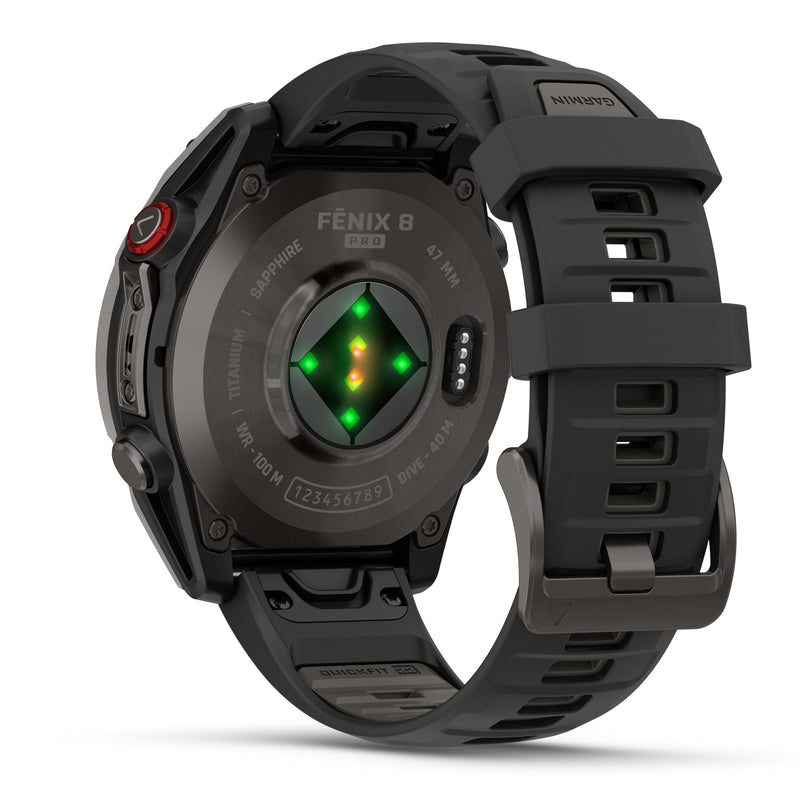Load image into Gallery viewer, Fenix 8 Pro AMOLED Sapphire - 47 mm - Carbon Gray DLC Titanium with Black | Pebble gary silicone band
