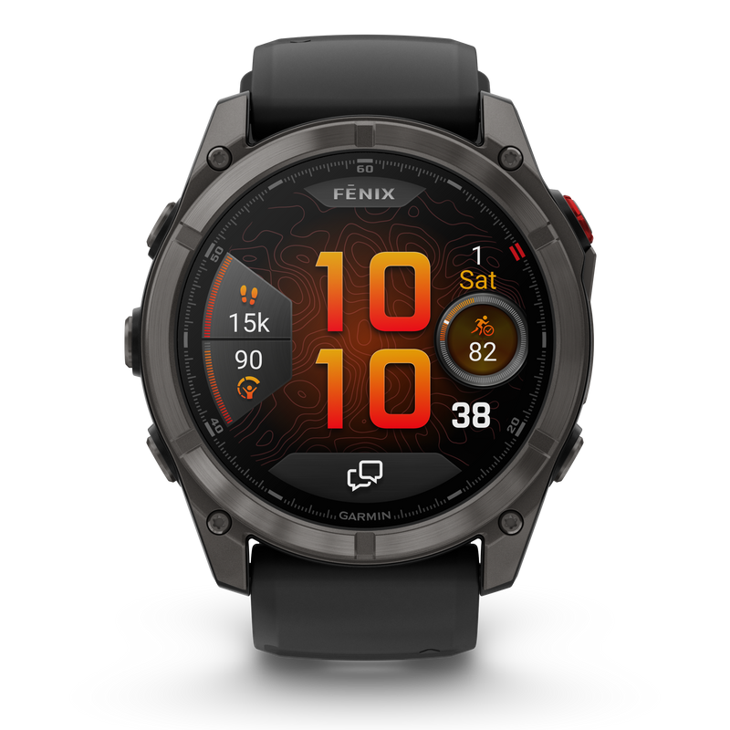 Load image into Gallery viewer, Fenix 8 Pro AMOLED Sapphire - 51 mm - Carbon Gray DLC Titanium with Black | Pebble gary silicone band
