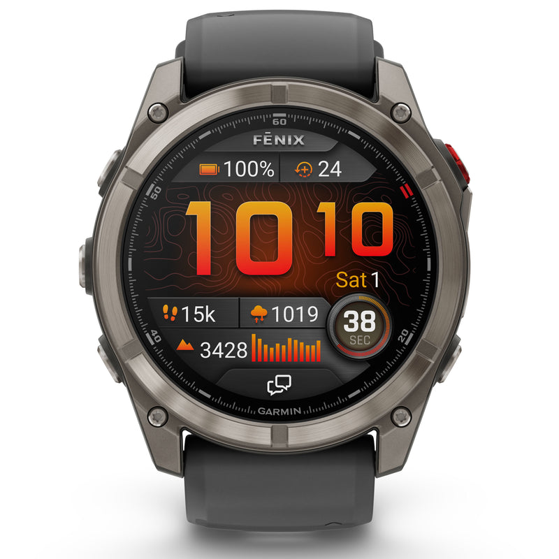 Încărcați imaginea în vizualizatorul Galerie, Fenix 8 Pro AMOLED Sapphire - 51 mm - Titanium with Graphite | Black silicone band
