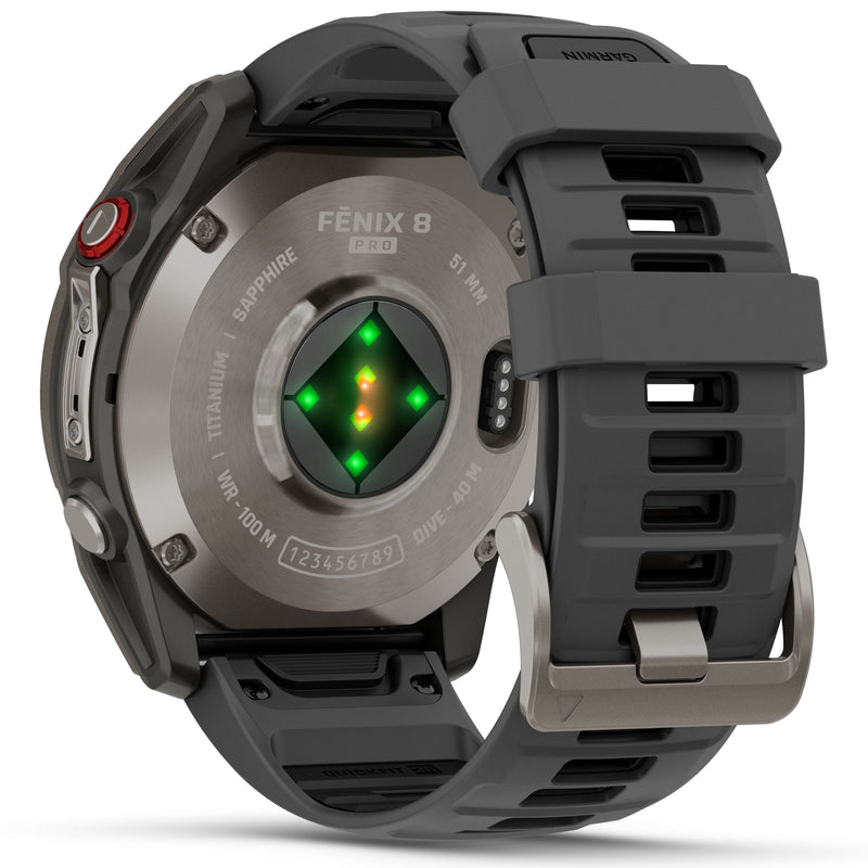 Încărcați imaginea în vizualizatorul Galerie, Fenix 8 Pro AMOLED Sapphire - 51 mm - Titanium with Graphite | Black silicone band
