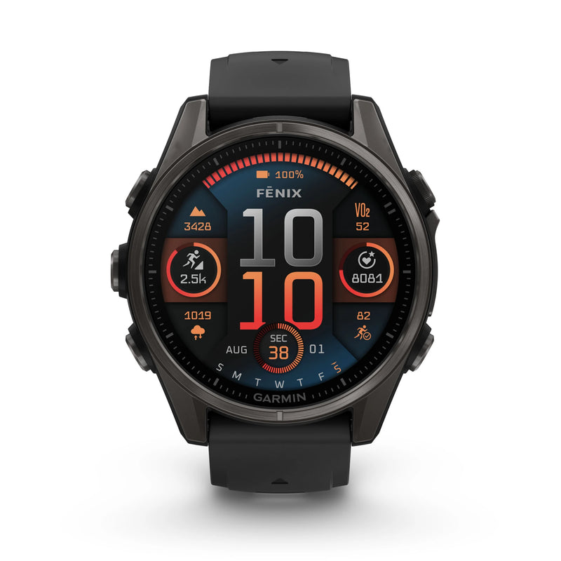 Încărcați imaginea în vizualizatorul Galerie, Ceas Garmin - fenix 8s AMOLED Sapphire 43mm - smartwatch premium AMOLED - ramă gri din titanium DLC si curea din silicon neagră-gri

