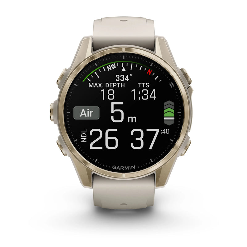 Încărcați imaginea în vizualizatorul Galerie, Ceas Garmin - fenix 8s AMOLED Sapphire 43mm - smartwatch premium AMOLED - ramă aurie din titanium si curea din silicon gri
