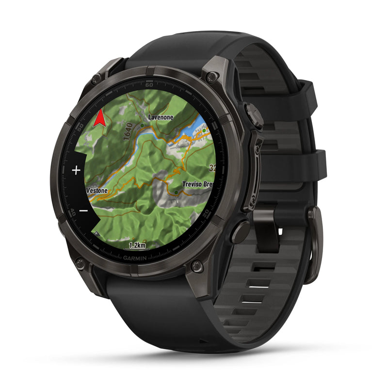 Încărcați imaginea în vizualizatorul Galerie, Ceas Garmin - fenix 8 AMOLED Sapphire 47mm - smartwatch premium AMOLED - ramă gri din titanium DLC si curea din silicon neagră-gri
