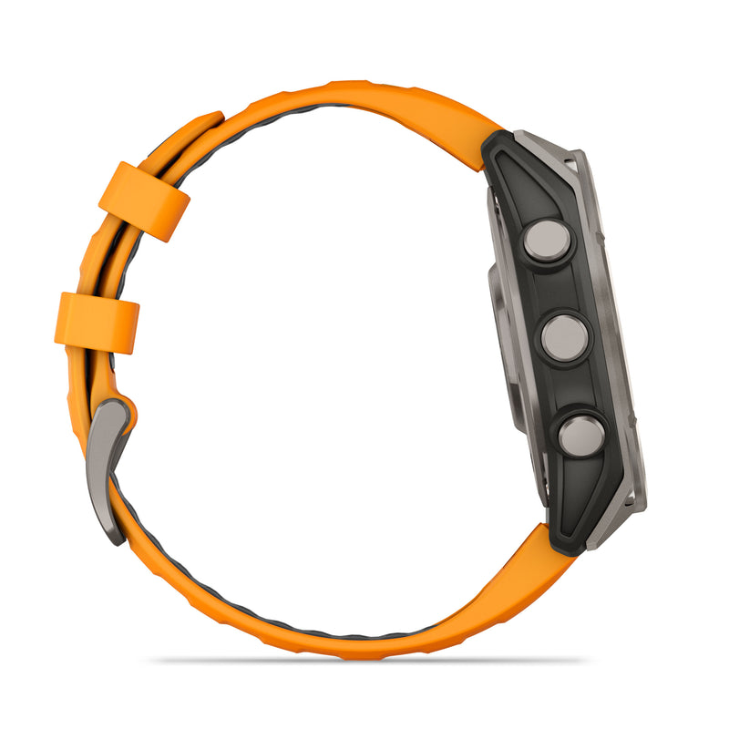 Load image into Gallery viewer, fenix 8 AMOLED Sapphire - 47 mm - Titanium with Spark Orange | Graphite Silicone Band
