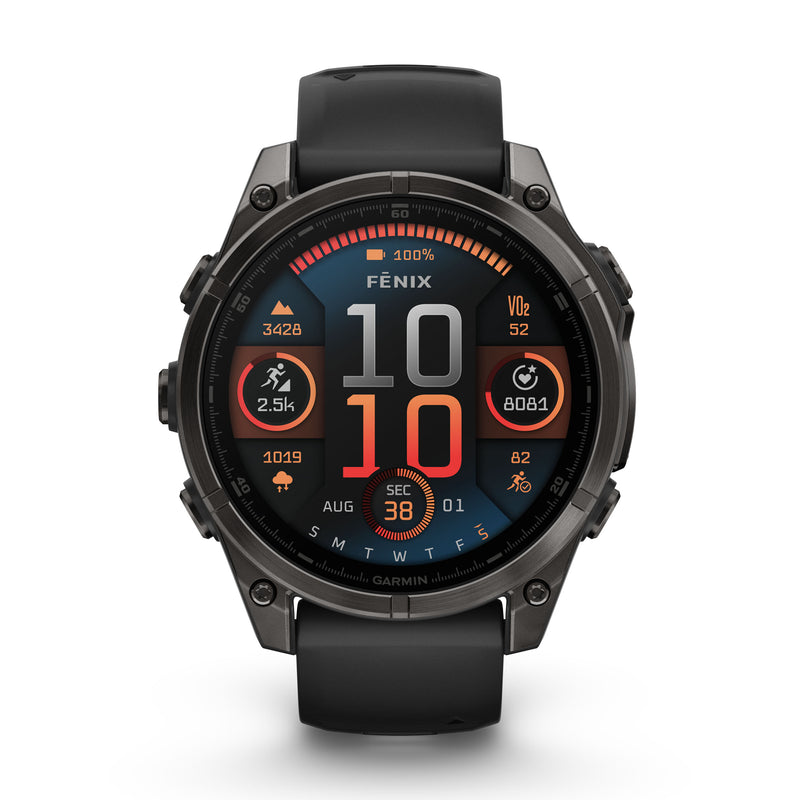 Load image into Gallery viewer, Fenix 8 AMOLED Sapphire - 47 mm - Carbon Gray DLC Titanium with Black | Pebble Gray Silicone Band
