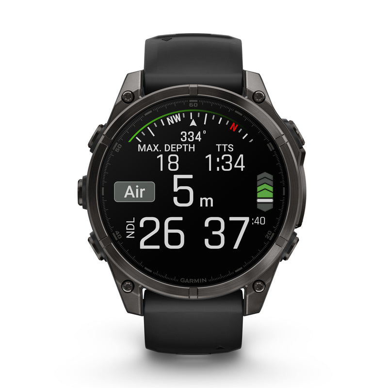 Load image into Gallery viewer, Fenix 8 AMOLED Sapphire - 47 mm - Carbon Gray DLC Titanium with Black | Pebble Gray Silicone Band
