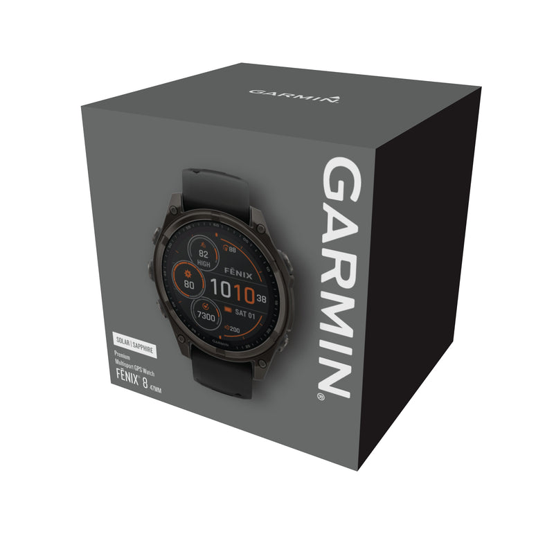 Load image into Gallery viewer, Fenix 8 Solar Sapphire - 47 mm - Carbon Gray DLC Titanium with Black | Pebble Gray Silicone Band
