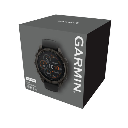 Fenix 8 Solar Sapphire - 47 mm - Carbon Gray DLC Titanium with Black | Pebble Gray Silicone Band