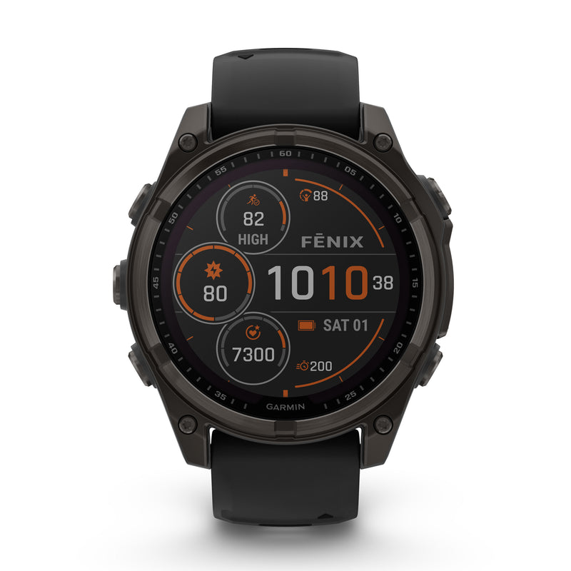 Load image into Gallery viewer, Fenix 8 Solar Sapphire - 47 mm - Carbon Gray DLC Titanium with Black | Pebble Gray Silicone Band
