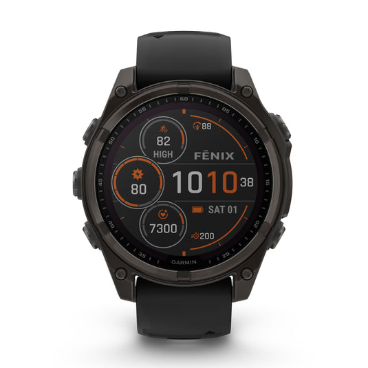 Fenix 8 Solar Sapphire - 47 mm - Carbon Gray DLC Titanium with Black | Pebble Gray Silicone Band