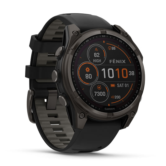 Fenix 8 Solar Sapphire - 47 mm - Carbon Gray DLC Titanium with Black | Pebble Gray Silicone Band