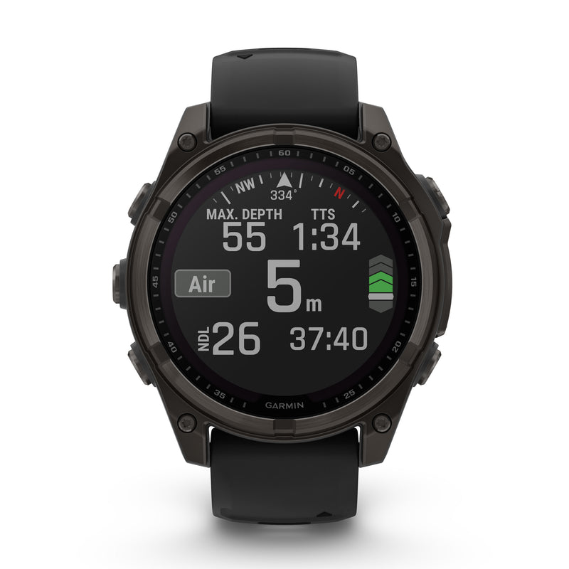 Load image into Gallery viewer, Fenix 8 Solar Sapphire - 47 mm - Carbon Gray DLC Titanium with Black | Pebble Gray Silicone Band
