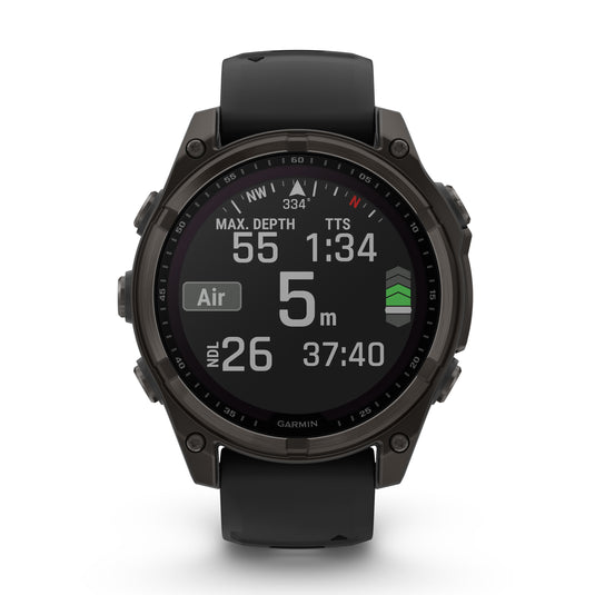 Fenix 8 Solar Sapphire - 47 mm - Carbon Gray DLC Titanium with Black | Pebble Gray Silicone Band