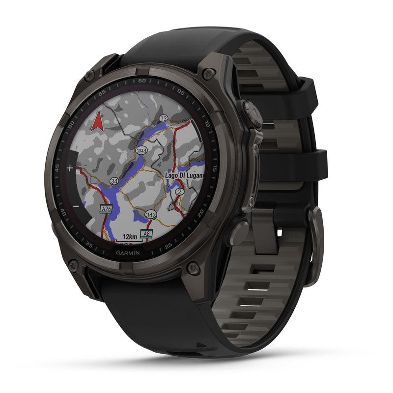 Load image into Gallery viewer, Fenix 8 Solar Sapphire - 47 mm - Carbon Gray DLC Titanium with Black | Pebble Gray Silicone Band

