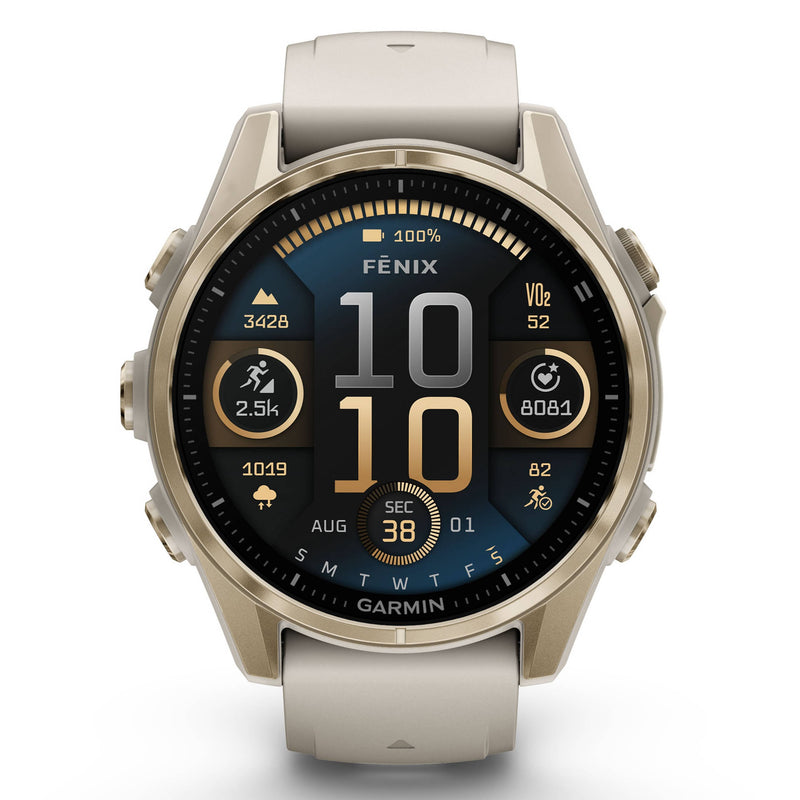 Load image into Gallery viewer, fenix 8 AMOLED Sapphire - 43 mm - Soft Gold with Fog Gray | Dark Sandstone Silicone Band
