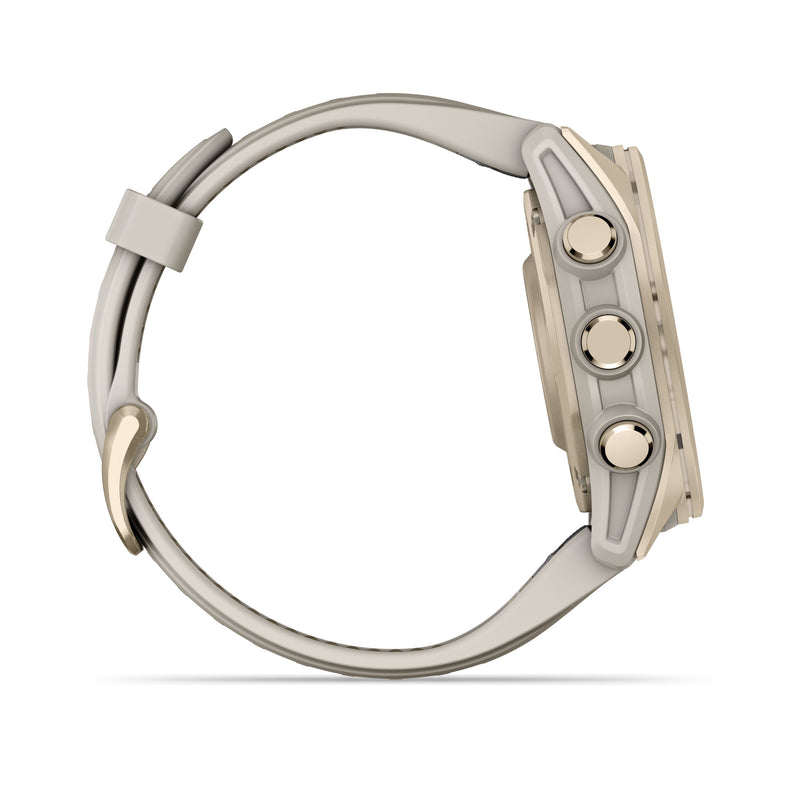 Load image into Gallery viewer, fenix 8 AMOLED Sapphire - 43 mm - Soft Gold with Fog Gray | Dark Sandstone Silicone Band
