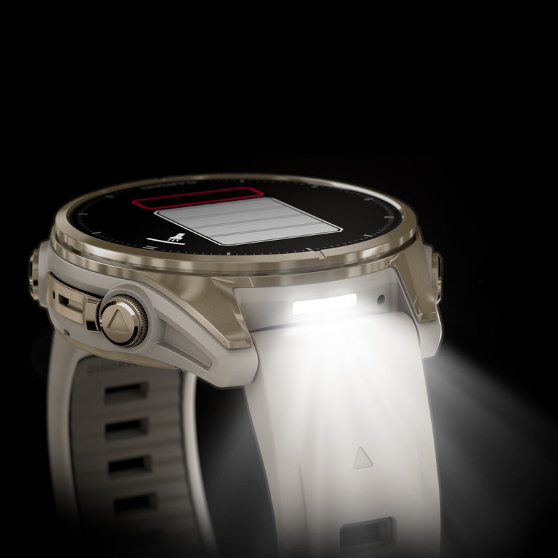 Load image into Gallery viewer, fenix 8 AMOLED Sapphire - 43 mm - Soft Gold with Fog Gray | Dark Sandstone Silicone Band
