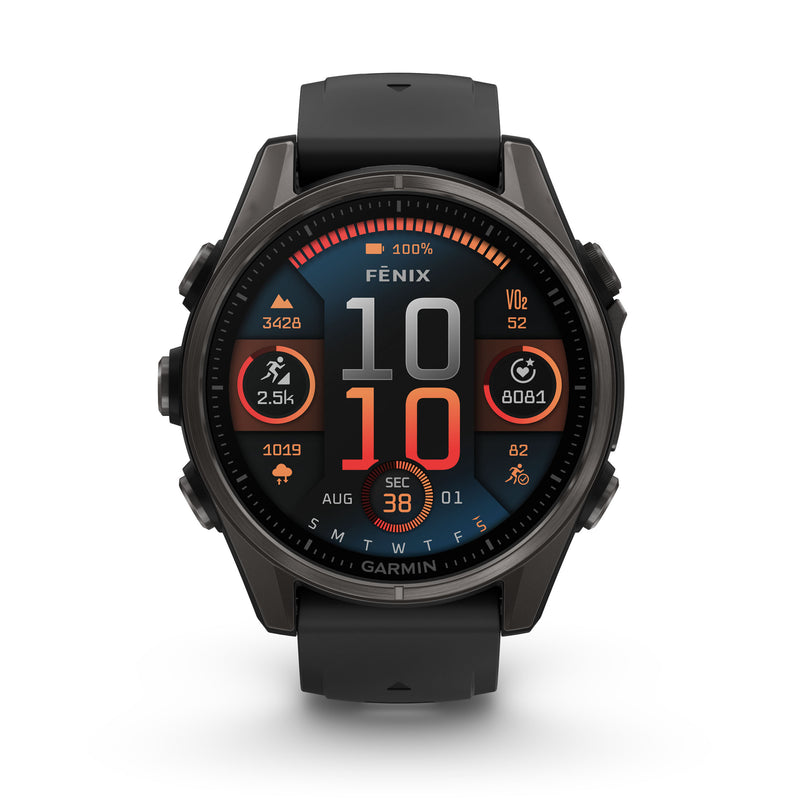 Load image into Gallery viewer, Fenix 8 AMOLED Sapphire - 43 mm - Carbon Gray DLC Titanium with Black | Pebble Gray Silicone
